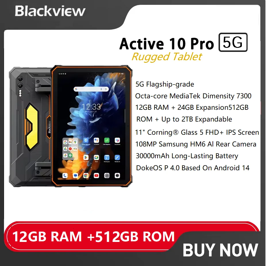 Blackview Active 10 Pro 5G tableta robusta MTK 7300 30000mAh batería grande 11 pulgadas FHD + 12GB 256G/512GB 108MP cámara tabletas Pad