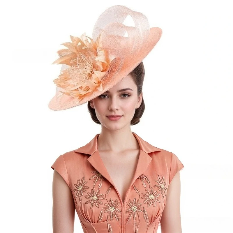 Elegant Women Church Derby Big Fascinator Hat Formal Dress Church Headpiece Bride Femme Marriage Chapeau Cap Flower Millinery