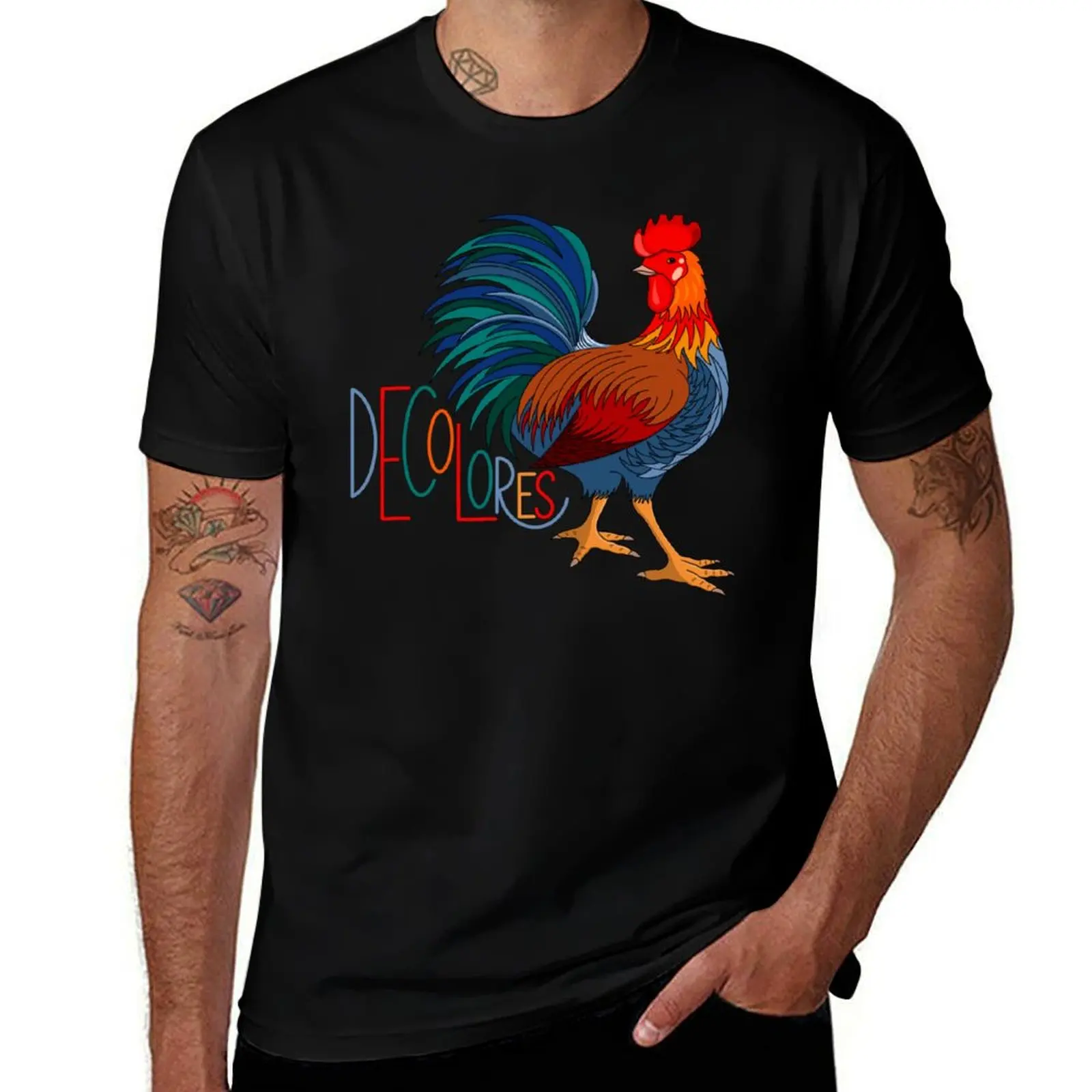 

DeColores Cursillo Rooster On Black T-Shirt Labor Work Casual T-Shirt