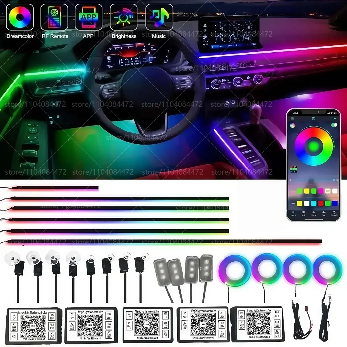 لكرايسلر PT كروزر PT 22in1 RGB سيارة الداخلية الاكريليك سيارة المحيطة أضواء RGB المخفية الاكريليك قطاع اكسسوارات الديكور