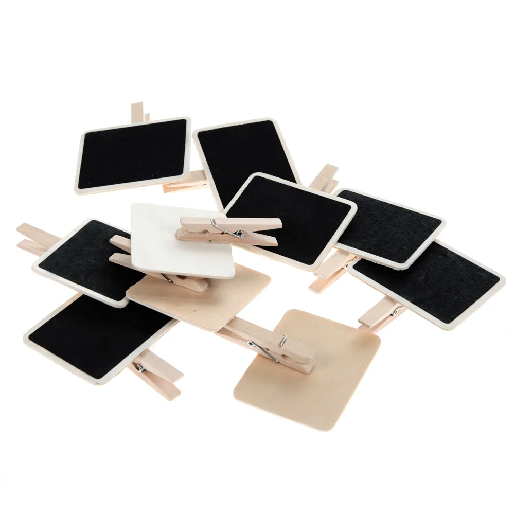 20pcs Mini Blackboard Wooden Clip Long Photos Peg Memo Clips Ornaments Wood Message Slate Rectangle Clip Panel Card Memos Label