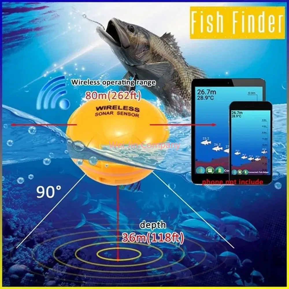 Wireless Bluetooth Smart Sonar Fish Finder 48m/160ft Fish Finder Portable Outdoor Fishing Equipment For IOS Android
