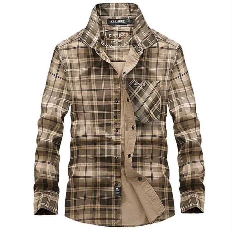 Men Plaid Breathable Outdoor Long Sleeve Cotton Tops Army Summer Clothes