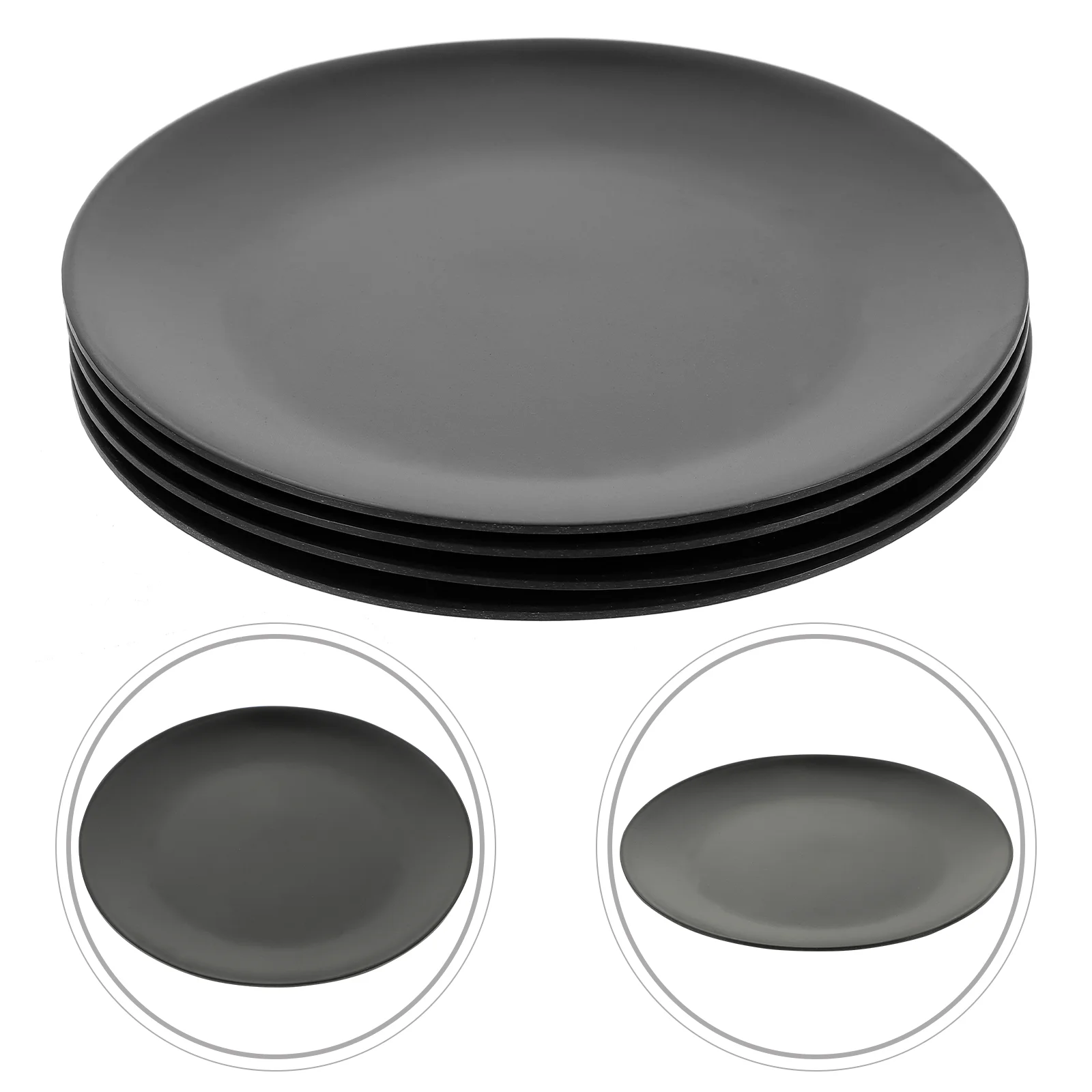 4 Pcs Black Melamine Plate Flatware Dinner Round Dish Commercial for Appetizer Lunch Party Bottom