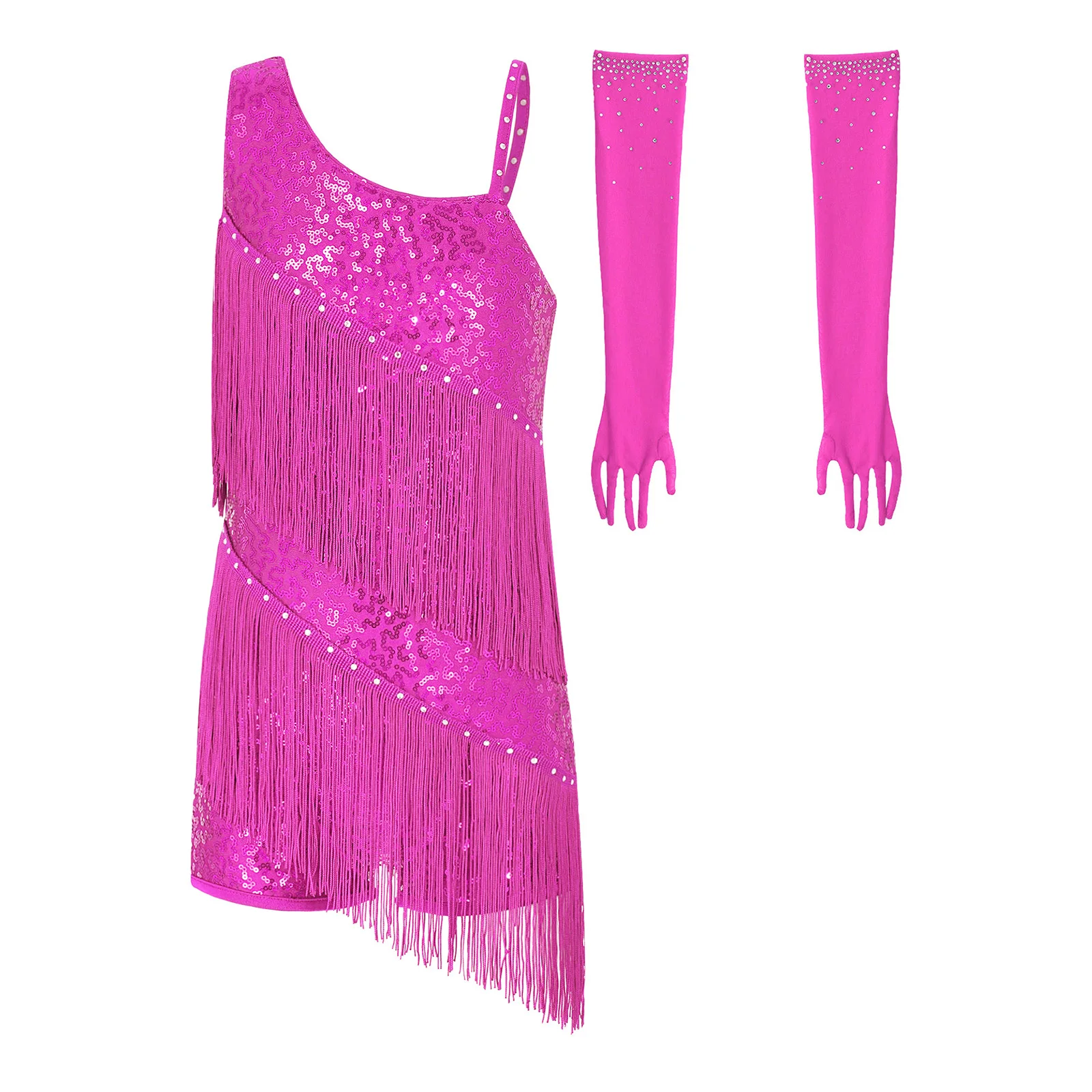Kids Girls Lyrical Latin Cha-cha Dance Costume Sleeveless Tassel Jumpsuit Tango Salsa Fringed Leotard Stage Performance Outfits