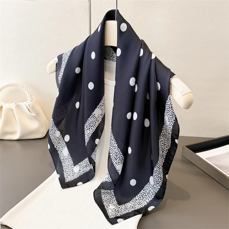 

Элитный брендовый шарф с геометрическим принтом в горошек, маленькие модные женские шарфы, бандана, платок, хиджаб
