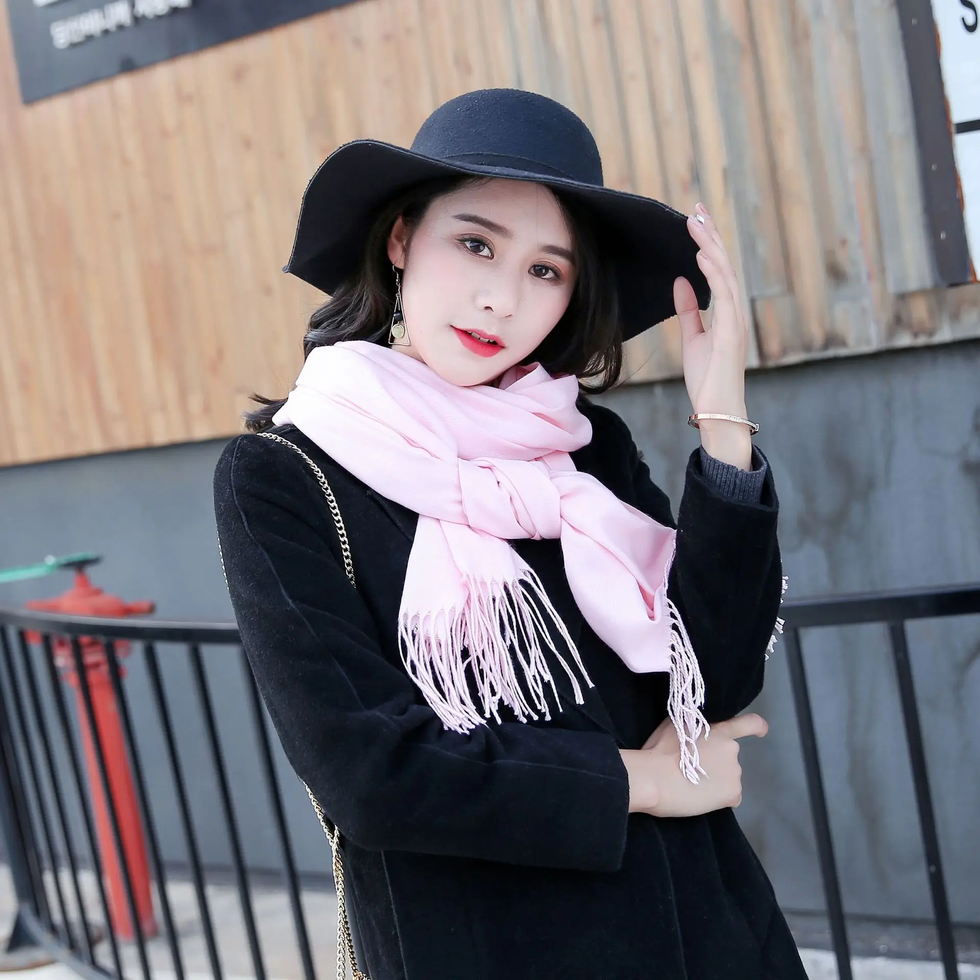 New Warm Solid Color Imitation Cashmere Scarf for Autumn and Winter Korean Version Women's Monochrome Tassel Shawl Elegant