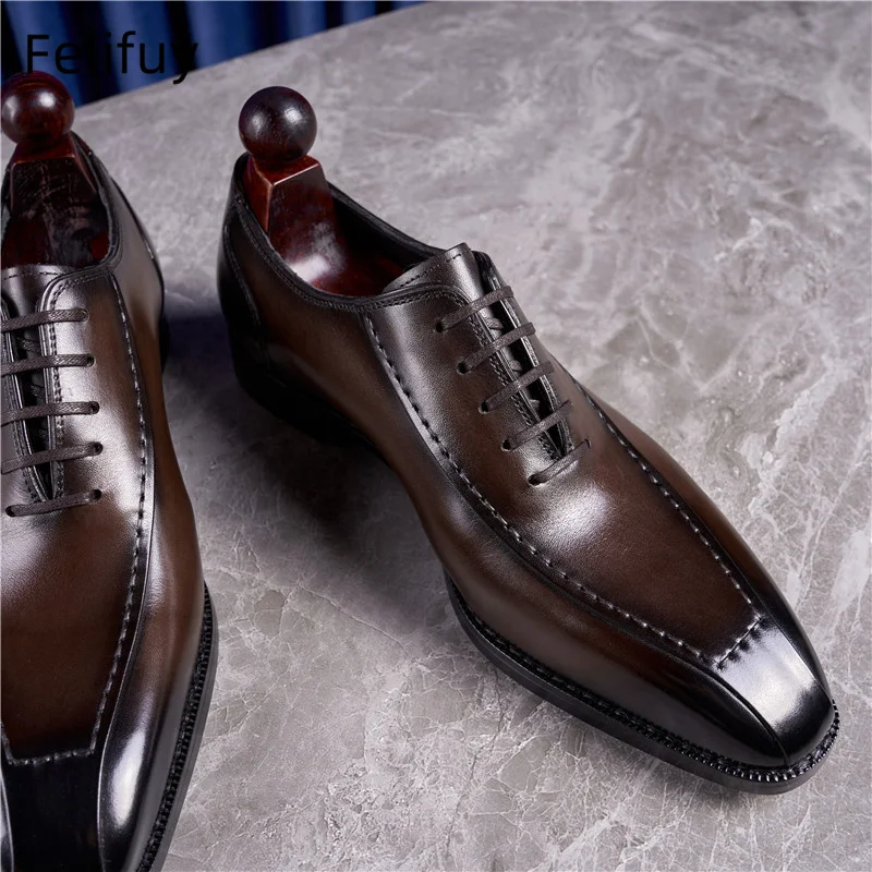 Retro Mens Genuine Leather Oxfords Shoes Luxury Handmade British Style Comfortable Fashion Black Wedding Party Wedding Shoes Man