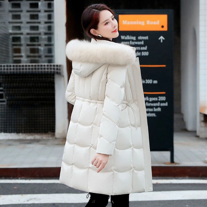 2023 New Women down Jacket Winter Coat Female Mid Length Version Fur Collar Parkas Slim Fit Hooded Fashionable Warm Outcoat