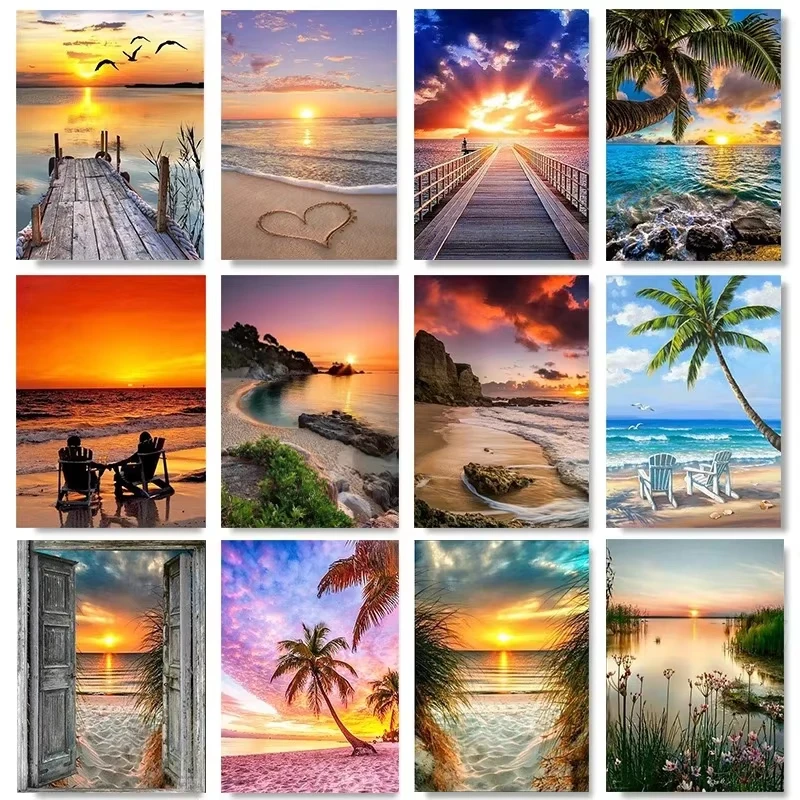 Beach Sunset Holiday Frameless Canvas Painting Decorative Art Printing Poster Image Home Living Room Bedroom Decoration