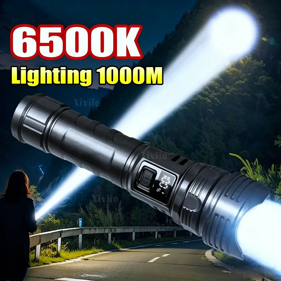 6500K High Power LED Flashlights Type-C Rechargeable Led Flashlight Long Shot 1000M Portable Handlamp Outdoor Camping Torch