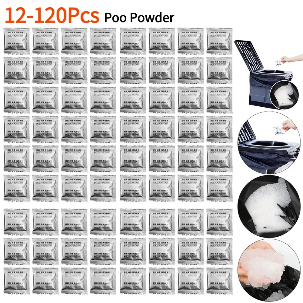 12-120Pcs Emergency Toilet Waste Liquid Waste Gelling Deodorizing Powder Portable Toilet Powder Poo Gel for Camping Toilet