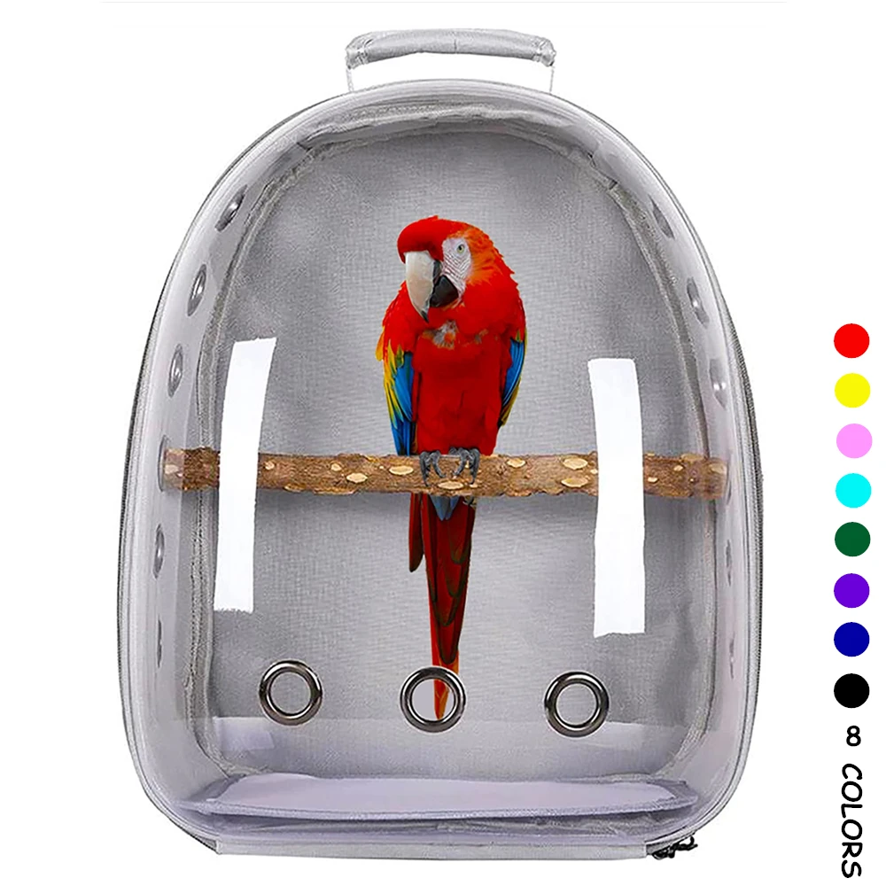 Portable Parrot Carrier Bird Cage with Prech and Feeder Acrylic Pet Backpack Bag for Parakeet Cockatiel Travel Hiking&Cycling