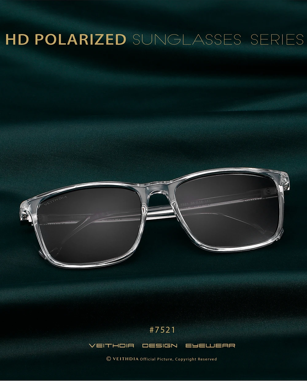 VEITHDIA Marke Männer Frauen Sonnenbrille Unisex Retro TR90 Sonnenbrille Polarisierte UV400 Objektiv Vintage Brillen Sonnenbrille Für Männliche 7521 – Detail 3