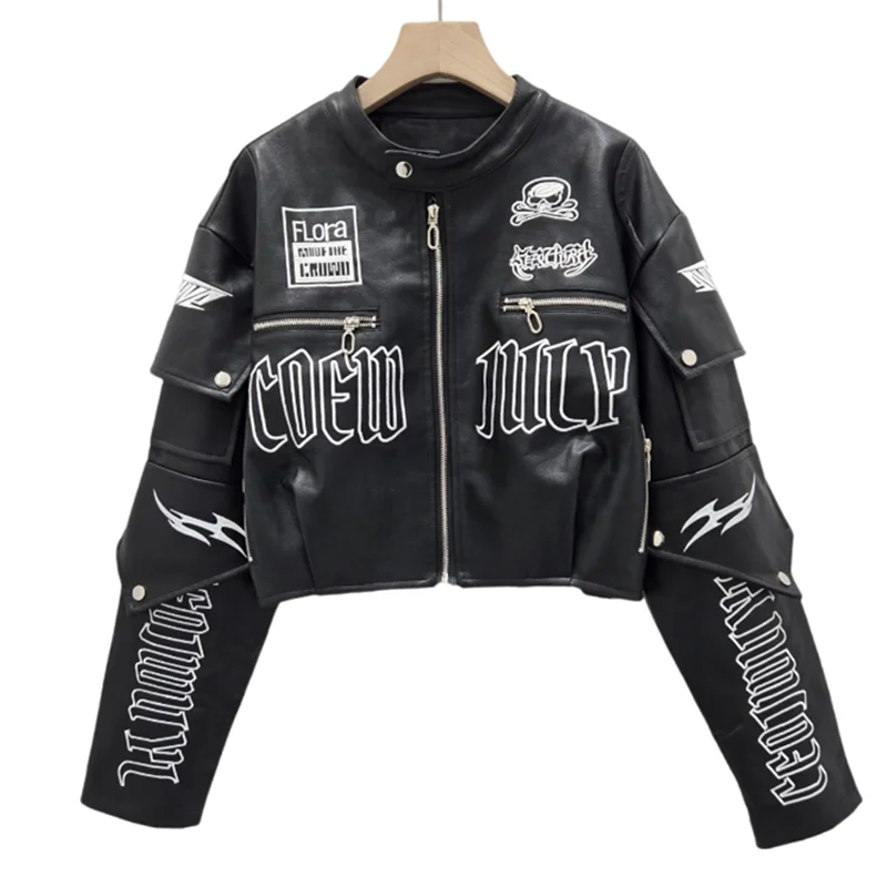 Foreign trade new super hot, cool senior black motorcycle leather jacket popular It is in fashion.