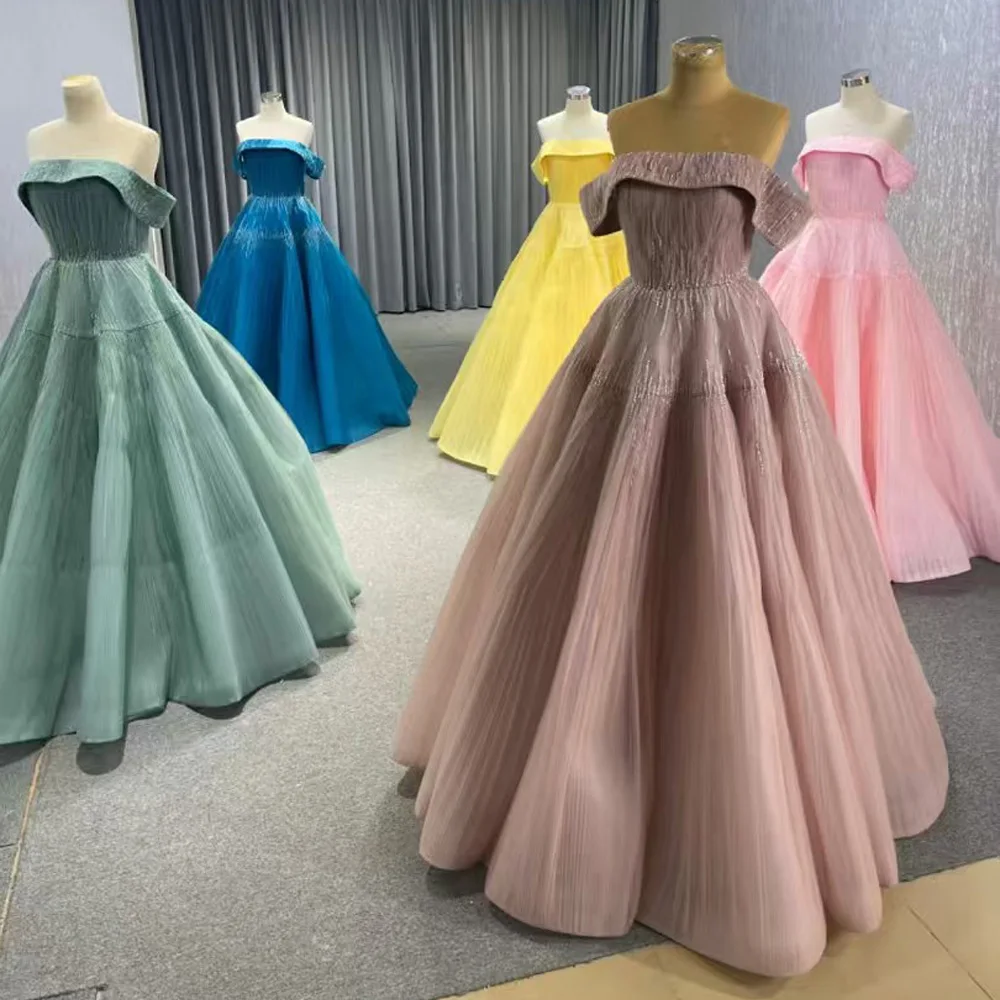 Robe de soirée bleue sans bretelles, épaules dénudées, dos à lacets et perles, personnalisable, pour femmes