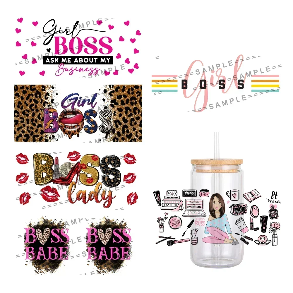 Business Women Boss Girl Lady Pattern UV DTF Transfer Sticker Waterproof Transfers Decals For 16oz Glass Cup Wrap Stickers