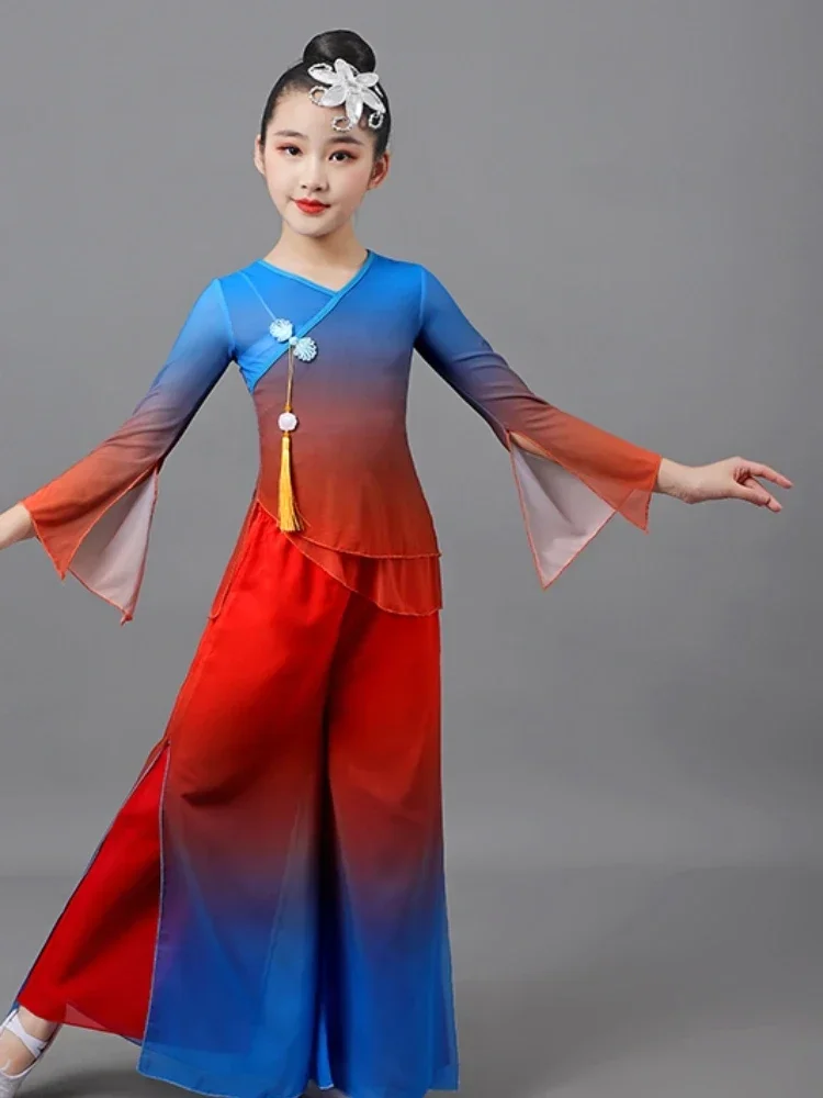 Chińskie kostiumy do tańca klasycznego Yangko sukienka do tańca dziewczyny dzieci elegancka parasolka Hanfu ubrania taneczne orientalna odzież narodowa