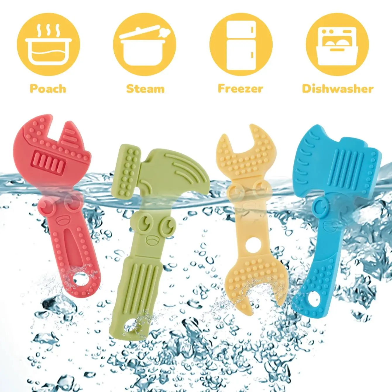 4pcs New Baby Silicone Teether BPA Free Wrench Tools Baby Necklace Pendant Silicone Teether Baby Teeth Care Chewing Toy