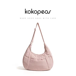 KOKOPEAS Half Moon Quilted Down Padded Nylon Woman Shoulder Bag Soft Simple Dumpling Woman Tote Handbag Space Puffer Hobo Purse