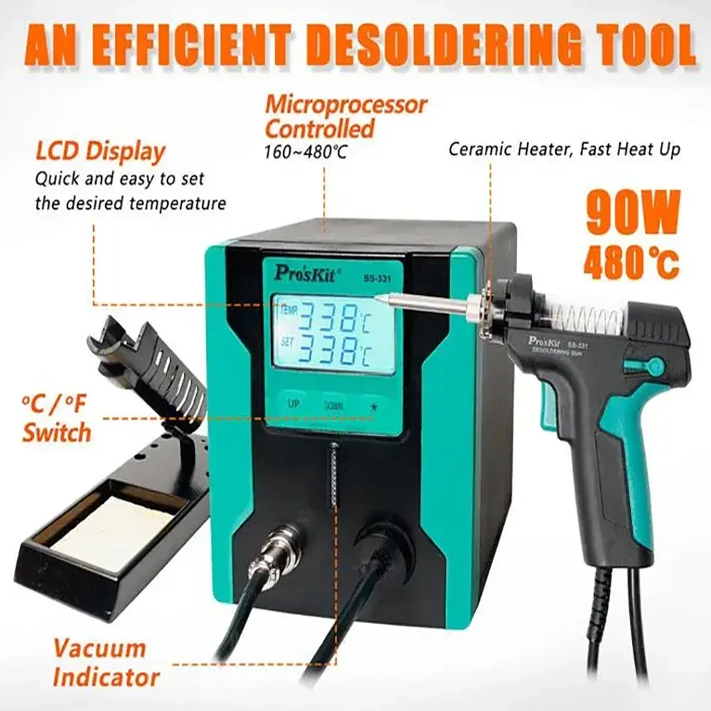 SS-331 LCD Digital Electric Desoldering Station Tin Gun Electric Absorb Sucker Gun Vacuum Soldering Station Suction Pump Welding