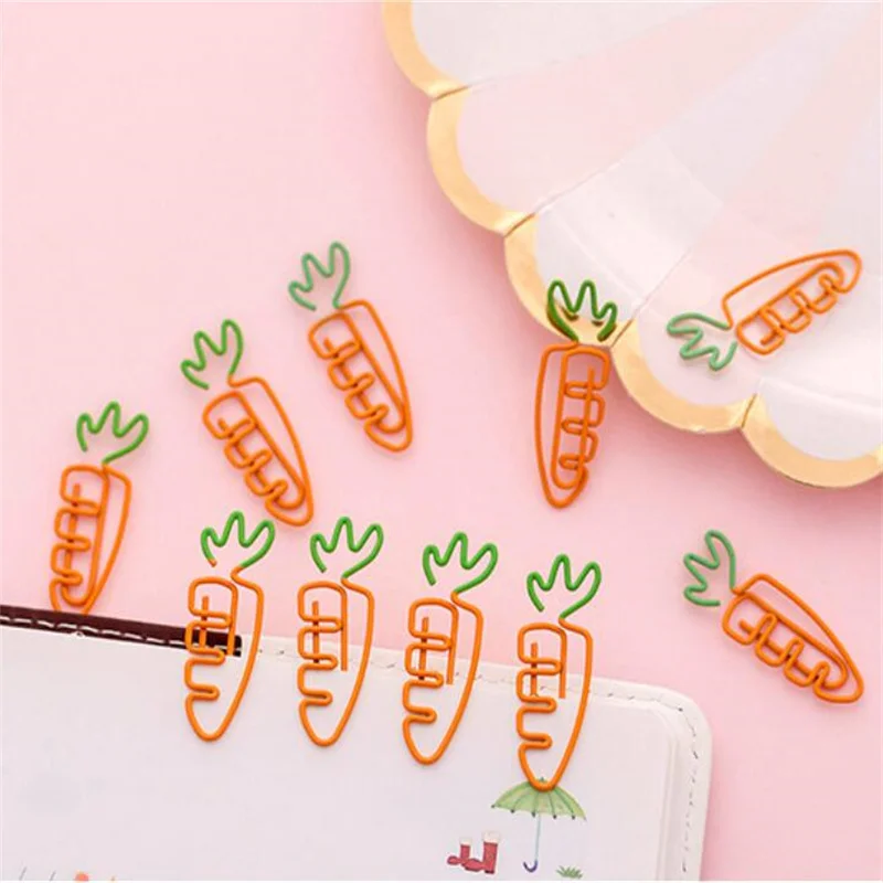 10PCS/LOTS Super Cute Carrot Shaped Paper Clips Creative Cute Cartoon Girl Heart Song Paper Clips Simple Stationery Bookmark