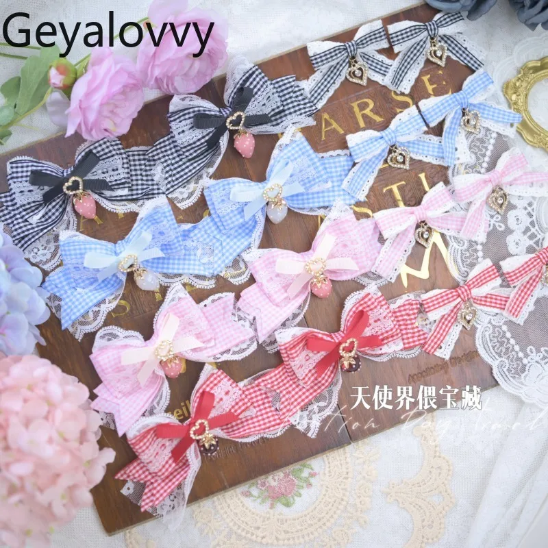

Заколка для волос в клетку с бантом, милые, милые, универсальные головные уборы, массовая заколка для волос, боковой зажим, аксессуары для волос в стиле Лолиты, банты для волос для девочек