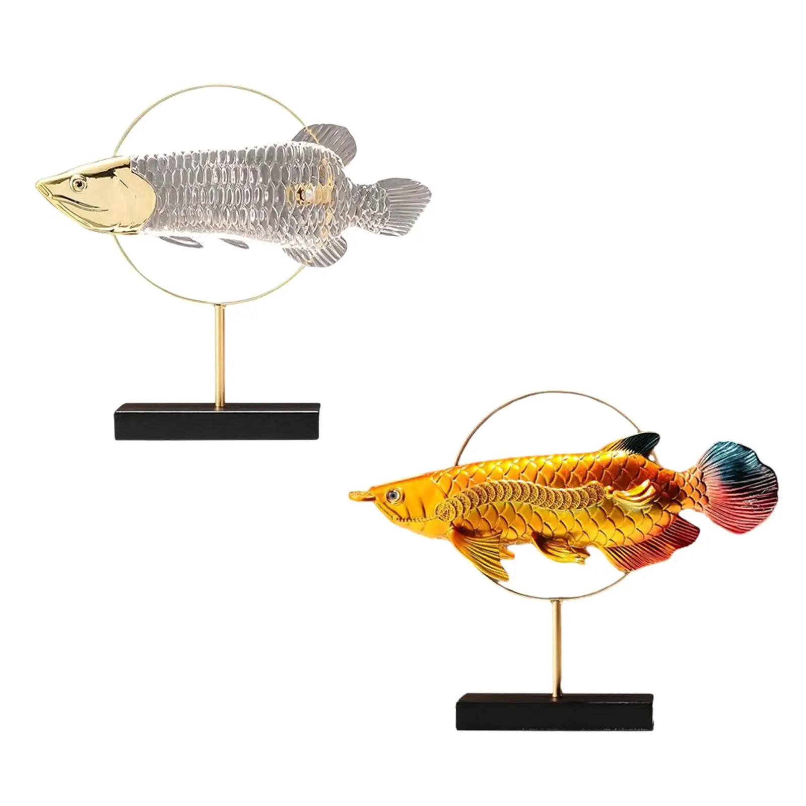 Golden Arowana Statue Decorative Gift Resin Figurine Animal Sculpture for Office Housewarming Table Centerpieces Indoor Bedroom