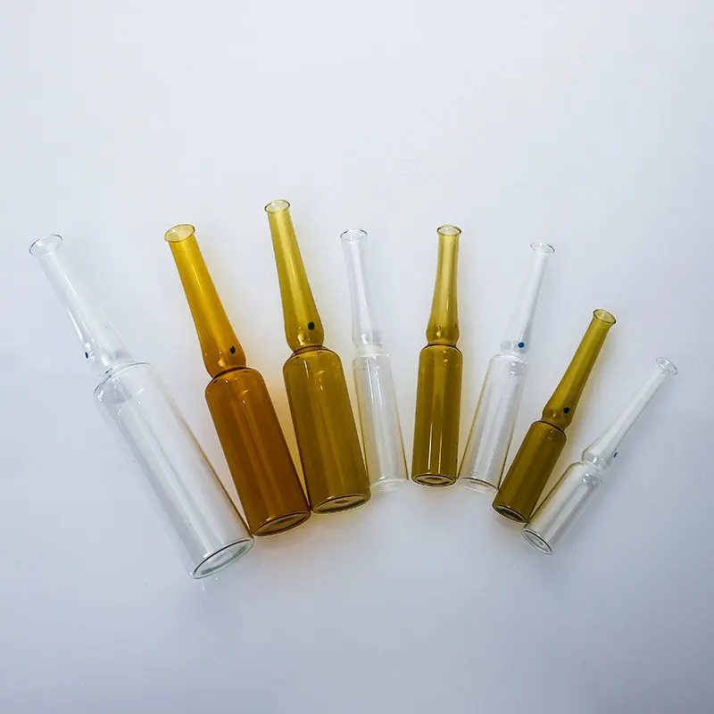 랩 투명 갈색 유리 유연한 앰플 병, 곡선 목 앰플, 액체 약 병, 1 ml, 2 ml, 5 ml, 10 ml, 20ml