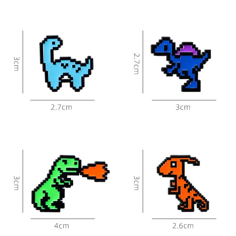 4pcs Cute Cartoon Dinosaur Enamel Brooch Creative Pixel Mosaic Style Spitfire Lapel Pin Badge Backpack Clothing Hat Accessories