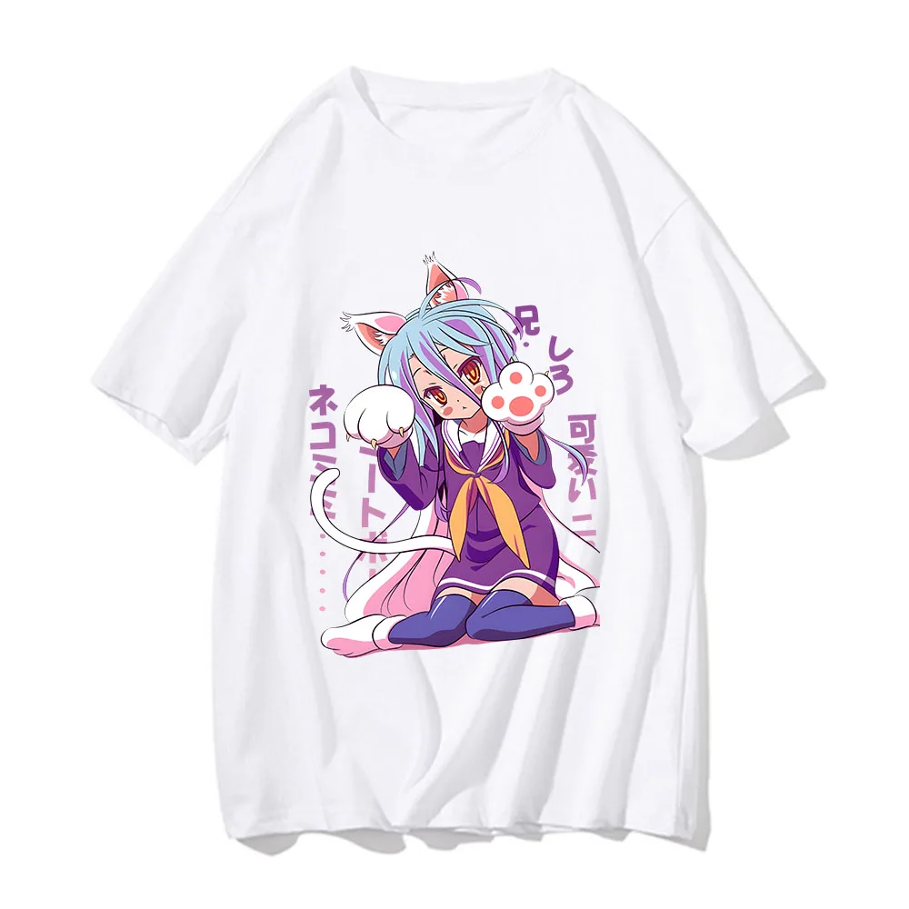 No Game No Life Shirts Manga/Comic 100% Cotton Short Sleeve T Shirts Female/Male Simple Painting Kawaii/Cute Four Seasons O-Neck