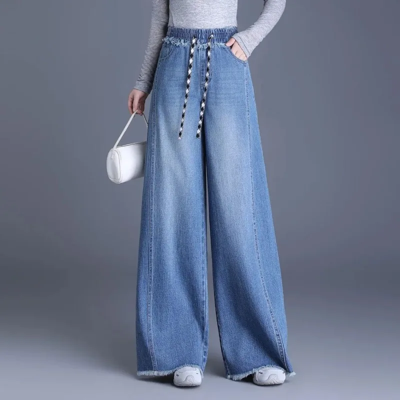 Thin Denim Jeans Women Summer High Waist Wide Leg Loose Trousers S-3XL