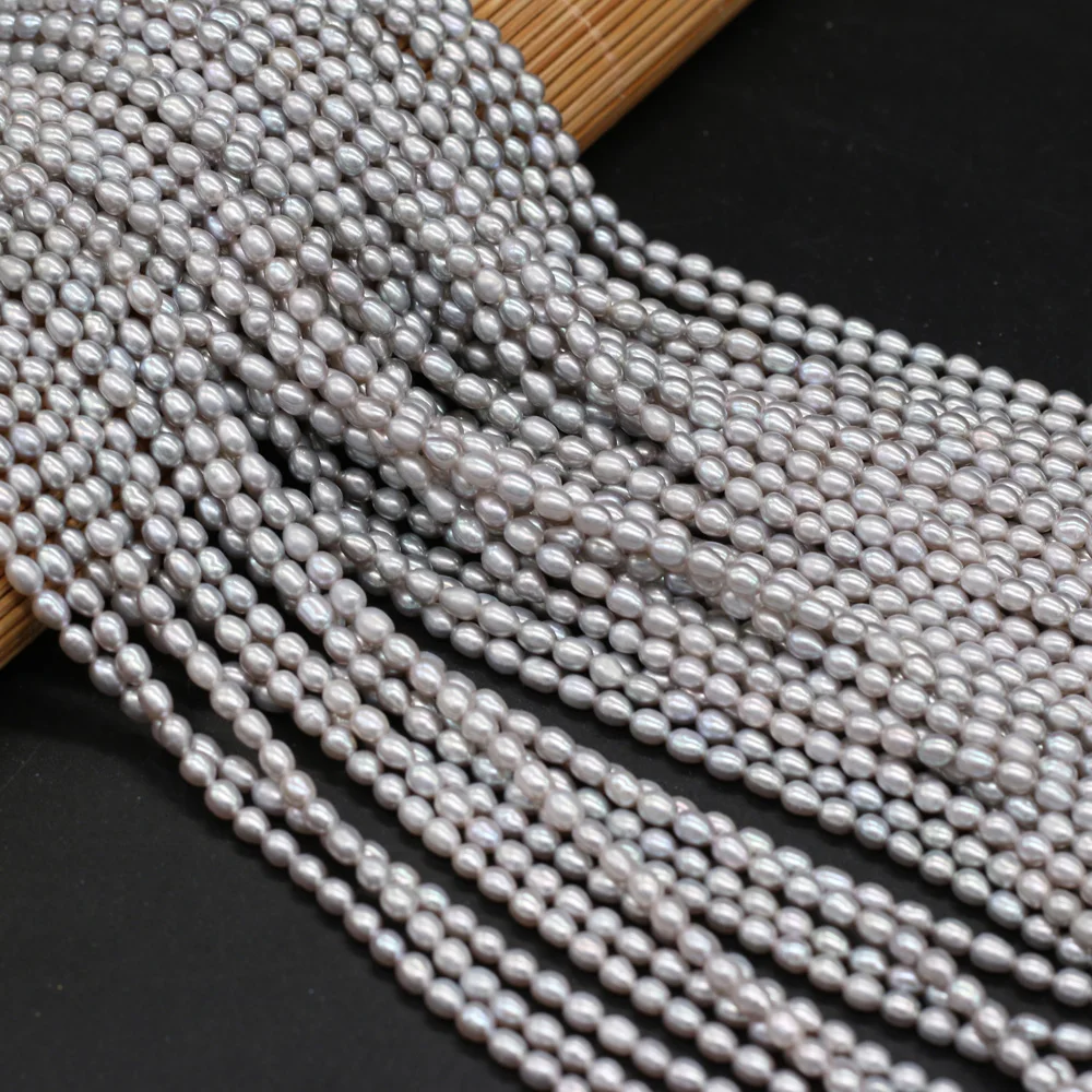 High Quality 100% Natural Freshwater Gray Rice Shape Pearl Jewelry DIY Necklace Bracelet Earring Accessories Gift 36cm