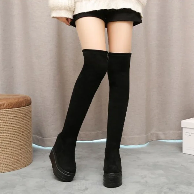 Winter 2024 Wedge Heel Ladies Knee High Shaft Shoes Platform Y2k Pu Chic and Elegant on Promotion Spring Sale Women's Long Boots