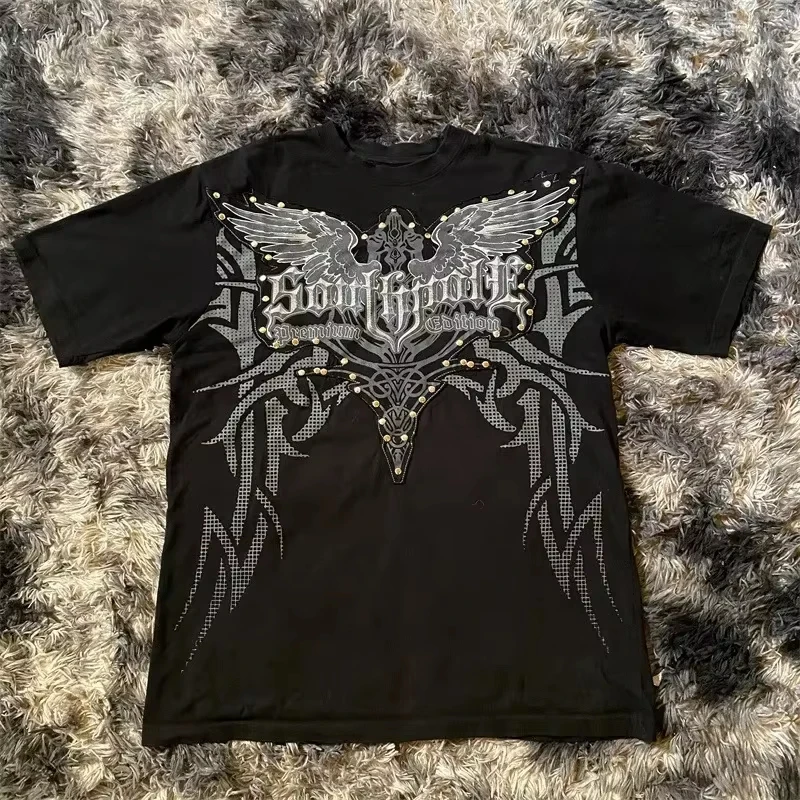 Classic Y2K Gothic Style T-shirt Print Oversized T Shirt High Street Shirts Gothic Round Neck Cotton Tops New Mens Women T Shirt