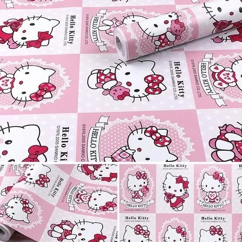 Sanrio Hello Kitty Y2k Wallpaper Kawaii Cartoon Anime Pattern Waterproof Self Adhesive Wall Sticker For Kid Living Room Decor