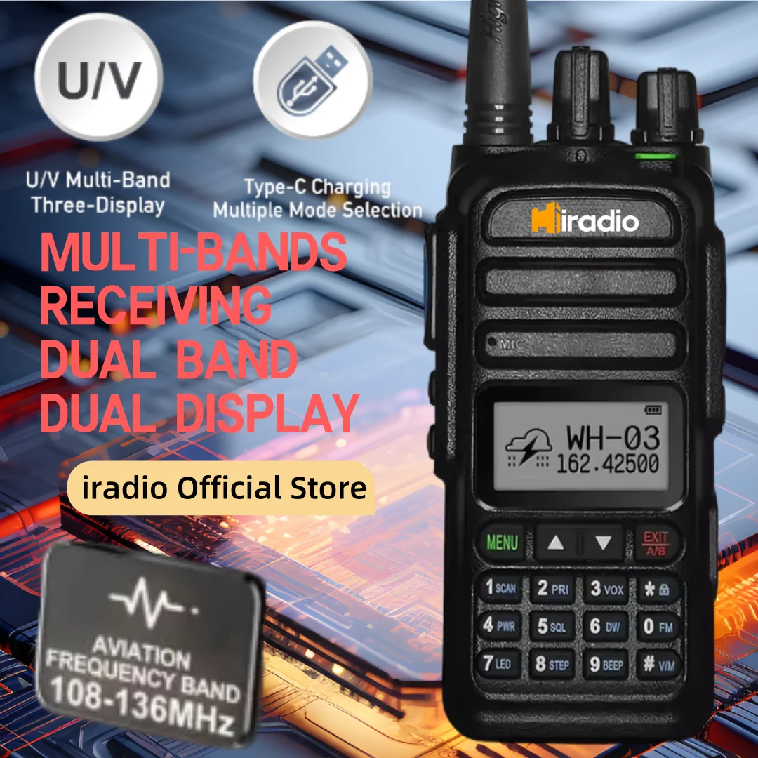 Iradio UV-83 Air Band 3500Mah Battery UHF400-520MHz VHF136-174MHz Camping Walkie Talkies De Largo Alcance Vox Ham Two-way Radio