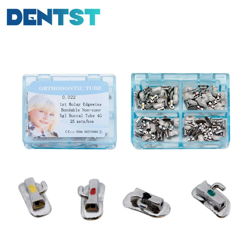 Dentst 50 Sets/200pcs Dental Orthodontic 1st 2nd Molar Bondable Non-Conv Sgl Buccal Tube 4G Roth MBT Bonding Single Tube