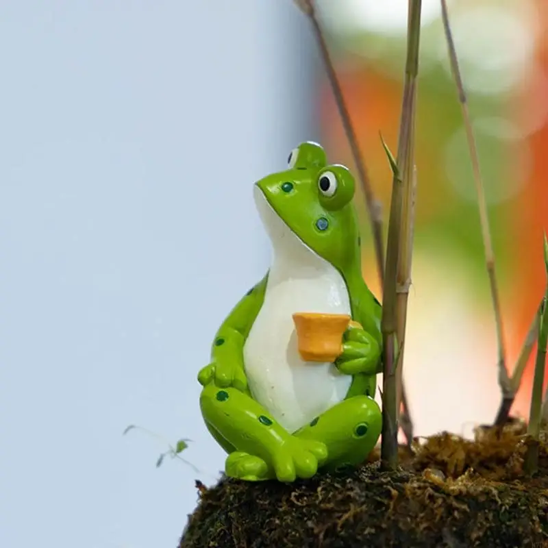 Frogs Ornament With Umbrella, Resin Garden Statue Set Decorative Figurines for Garden Bed, Balcony Plant Displays and 87HA