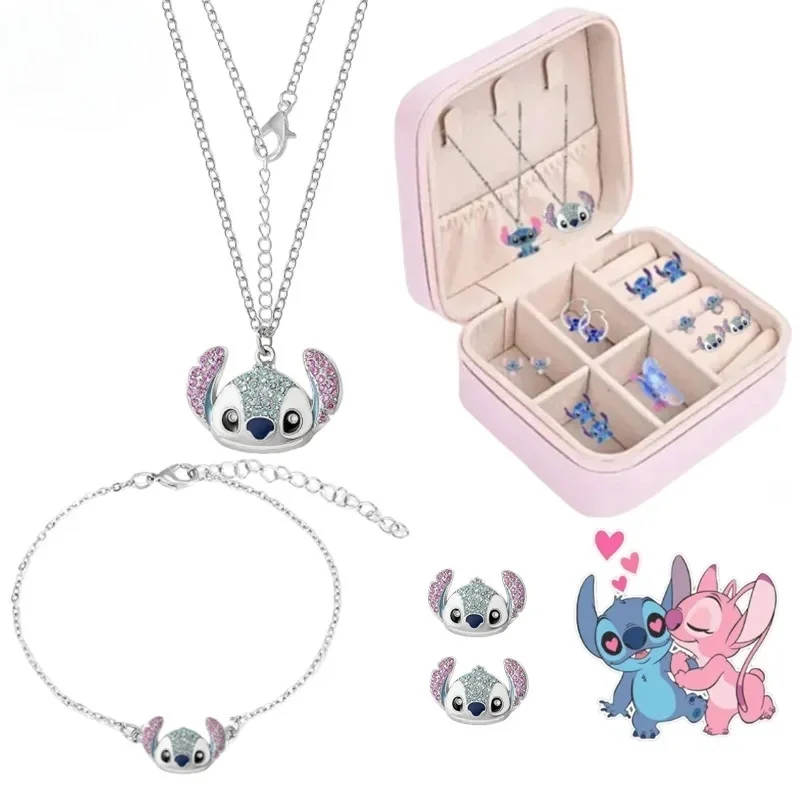 Stitch Girls-caja de almacenamiento de joyería, collar, pendientes, organizador de viaje, estuche de joyería, organizador, soporte de almacenamiento de exhibición, regalos