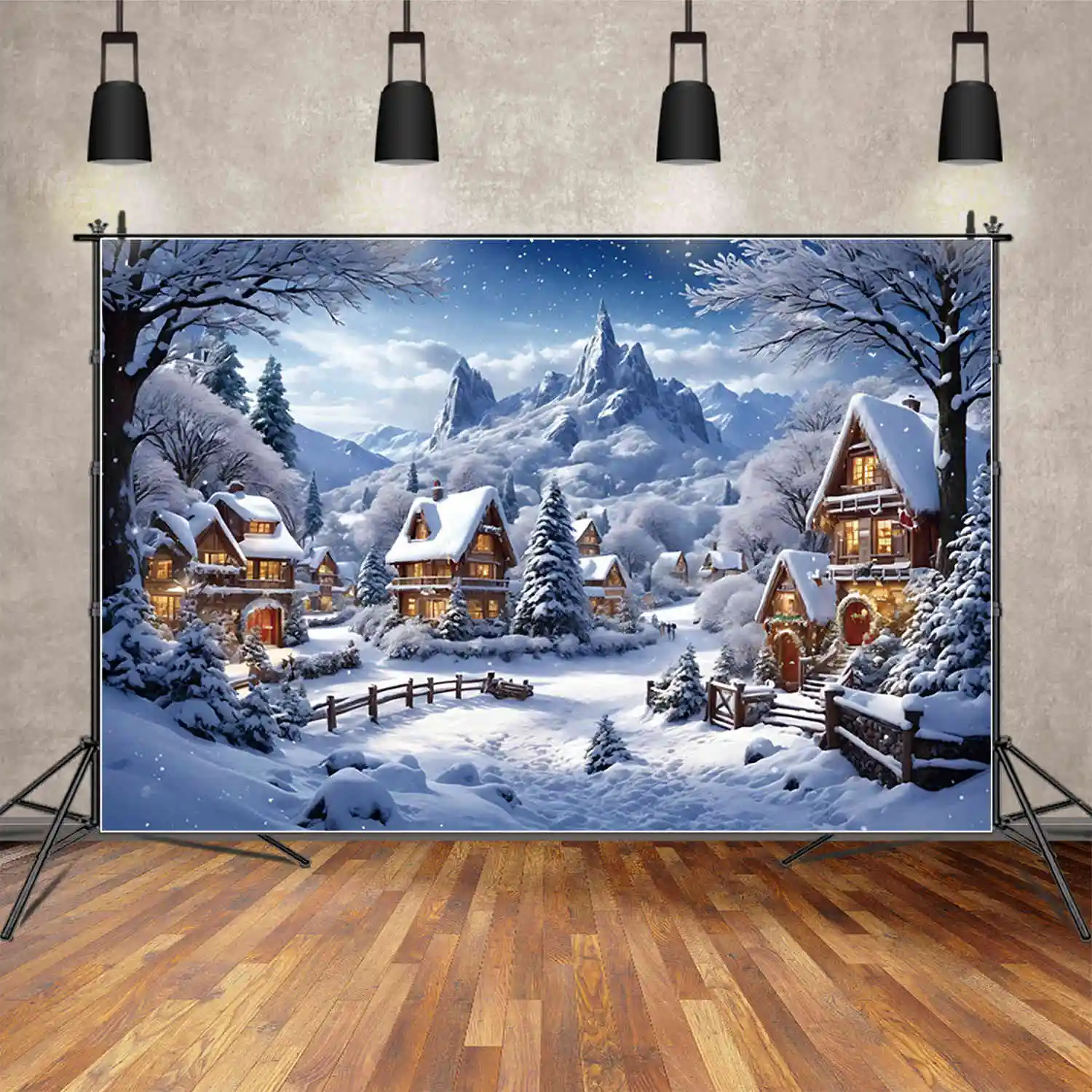 MOON.QG Christmas Photography Backdrop Xmas Village Tree Balls Gifts Background 2025 New Year Winter Home Photo Studio Back Drop