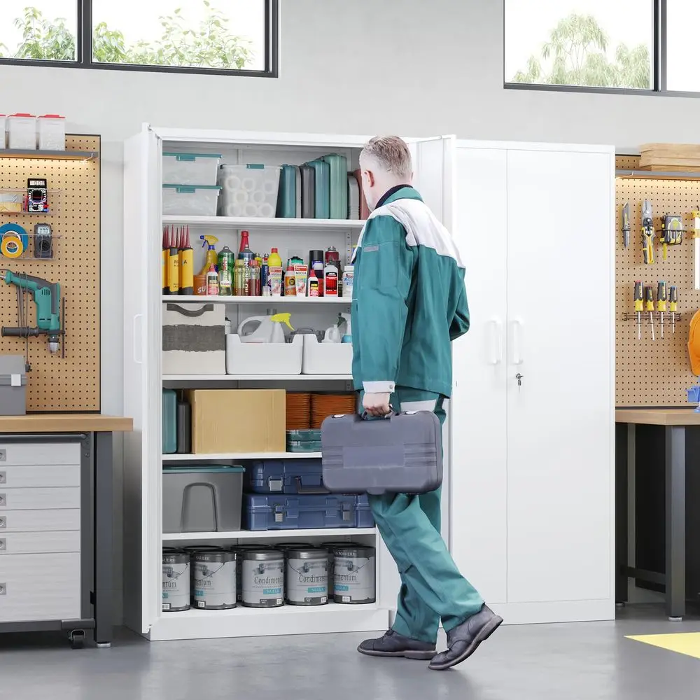 

Metal Storage Cabinets with Lock Door,Steel Locker Garage Cabinets 5 Adjustable Shelves for Home,Office, WarehouseWhite