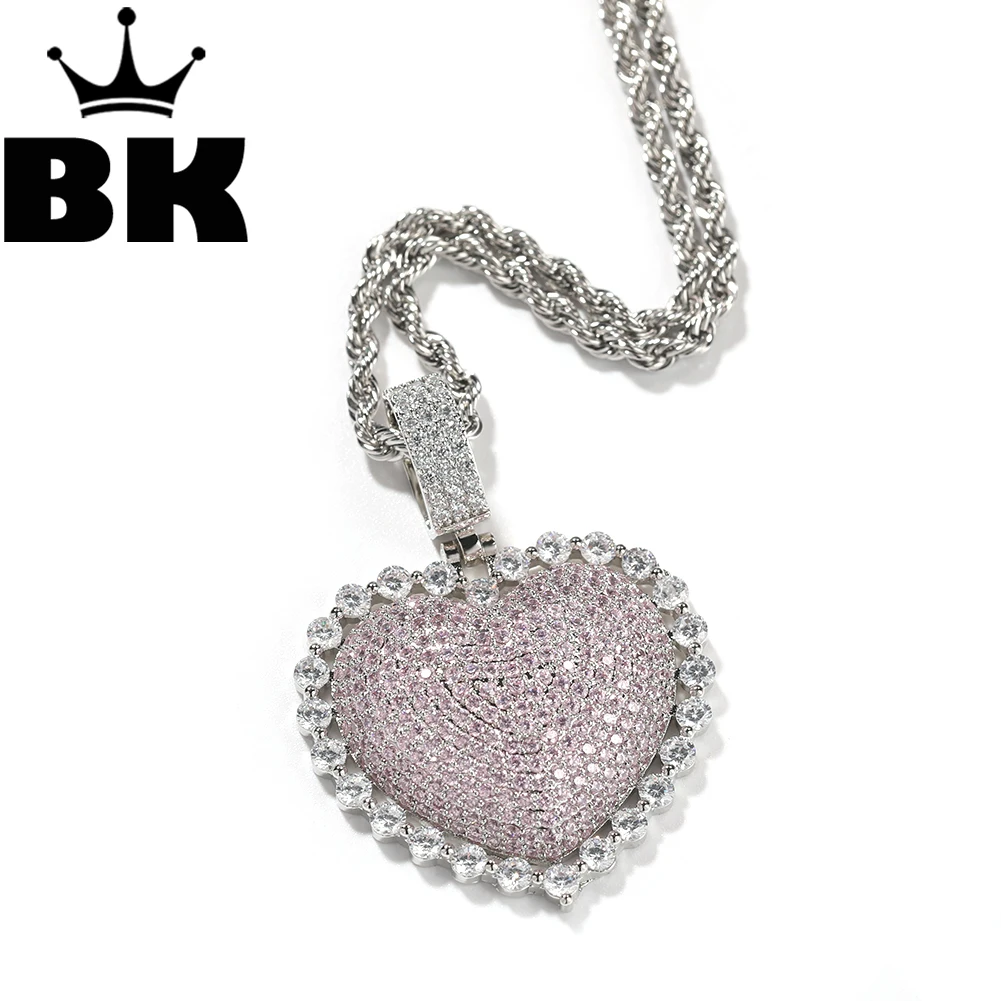 

THE BLINGKING Pink Zircon Big Heart Pendant Necklace For Women Soround Circle Round CZ Stone Cute Romantic Banquet Jewelry Gift