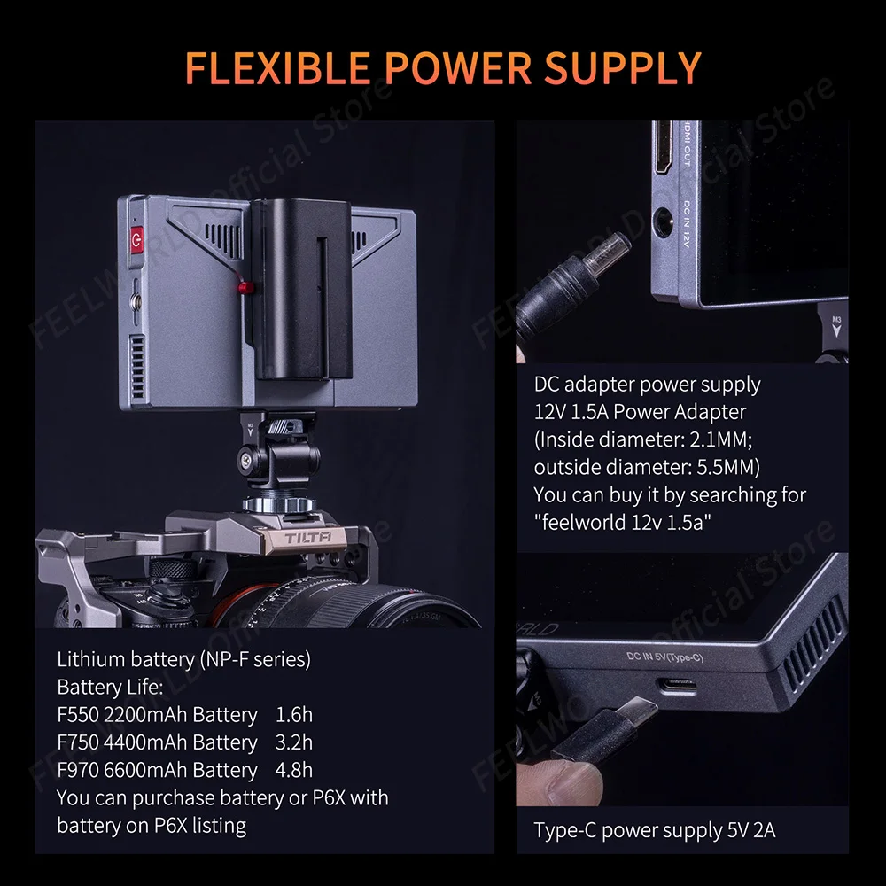 FEELWORLD P6X 5.5 بوصة ألومنيوم عالي السطوع 1000nit DSLR كاميرا مراقبة ميدانية شاشة تعمل باللمس 4K HDMI الألومنيوم الإسكان