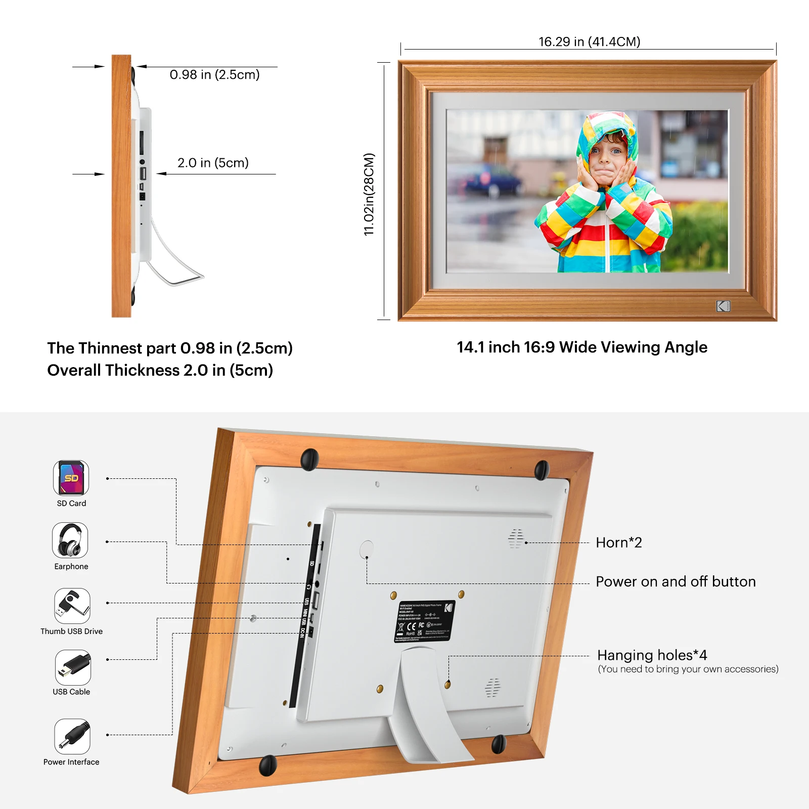 KODAK 14.1 inch WIFI Digital Photo Frame 1920*1080  IPS Screen Picture Music Movie Function 32G Built-in storage Full Function