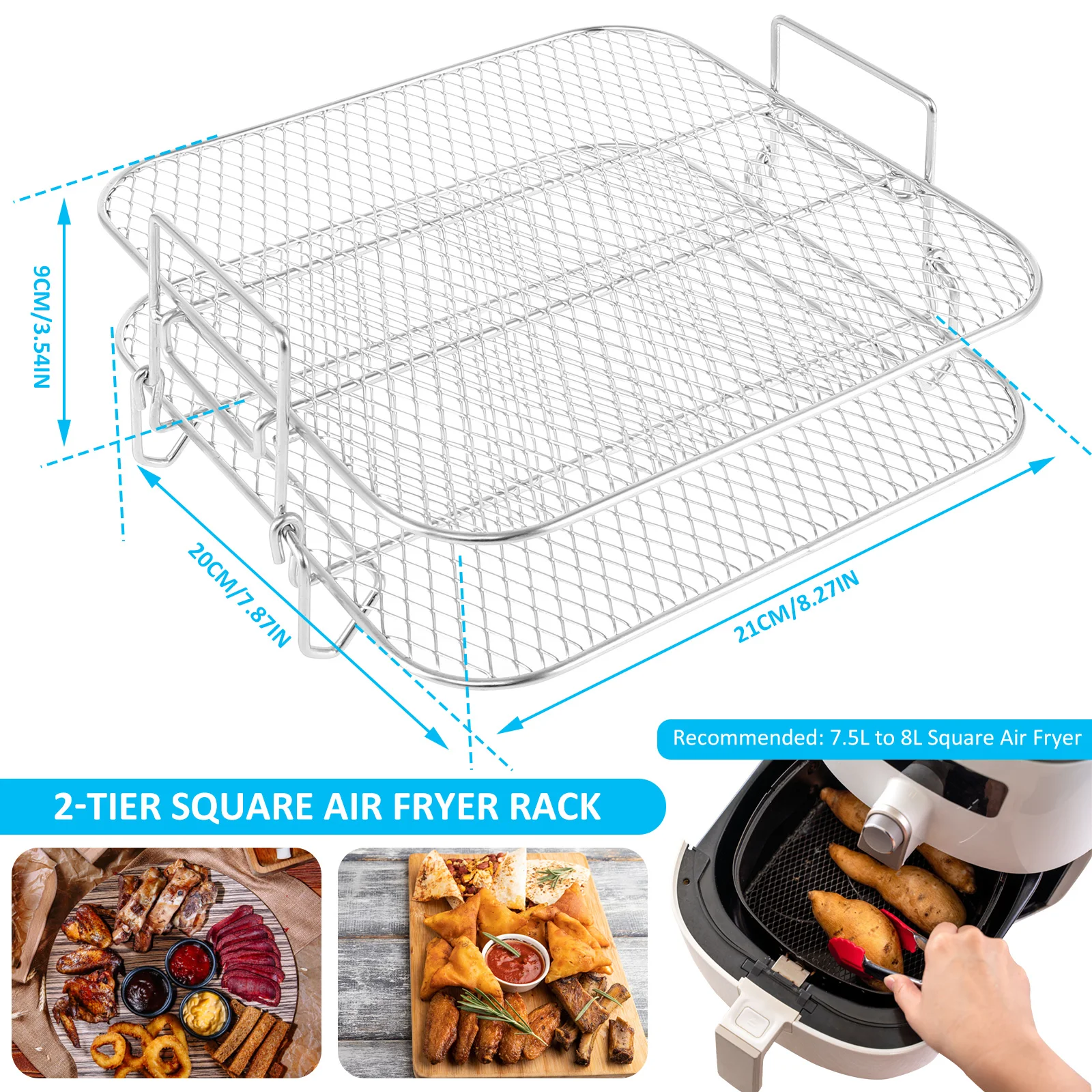 Air Fryer Rack 1/2/3 Layer Stainless Steel Grill Dehydrator Stacking Rack Removable Air Fryer Accessories Kitchen Cooking Tools