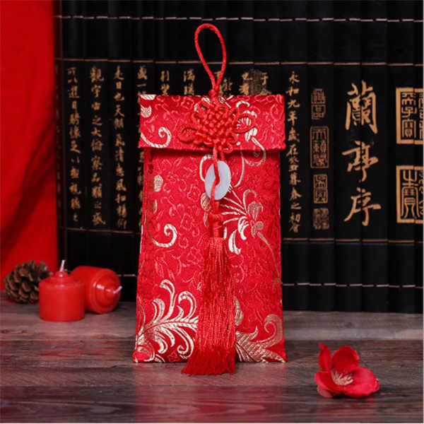 Chinese Embroidery Red Envelope Brocade Fabric Lucky Money Bag Purse Wedding Gift New Year Party Supplies