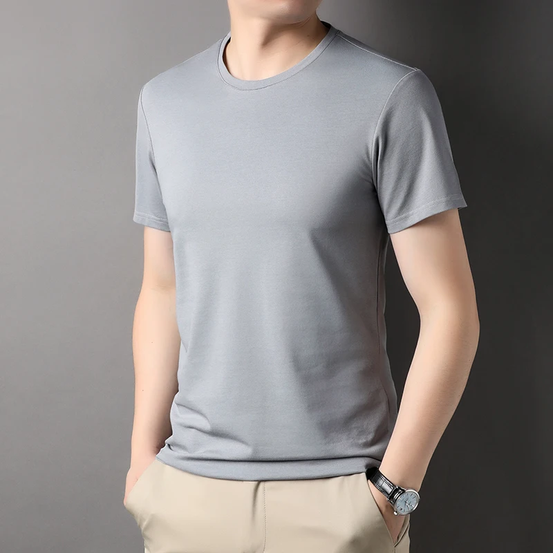 Top Grade 2.5% Mulberry Silk New Summer Brand Tops Crewneck Tshirt Men Plain T-Shirt Short Sleeve Casual Fashion Mens Clothing