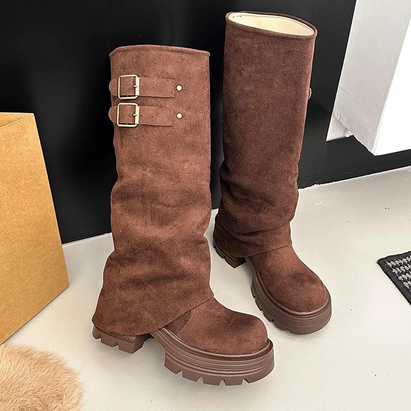 منصة عالية الكعب النساء أحذية عالية الشتاء أحذية مكتنزة 2025 موضة الجلد المدبوغ مضخات تشيلسي الأحذية الراحة عادية الثلوج بوتاس Mujer #5