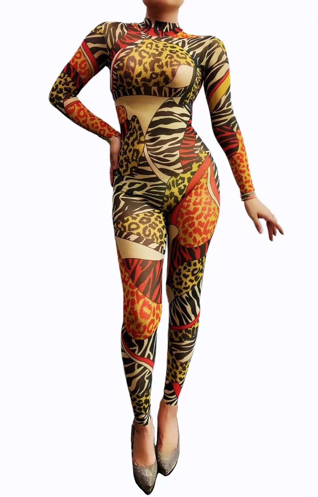 

Leopard Print Stretchy Jumpsuit LeggingsWomen Nightclub Party Birthday Outfit SexyDance Costume Singer Dancer Stager Wear A175